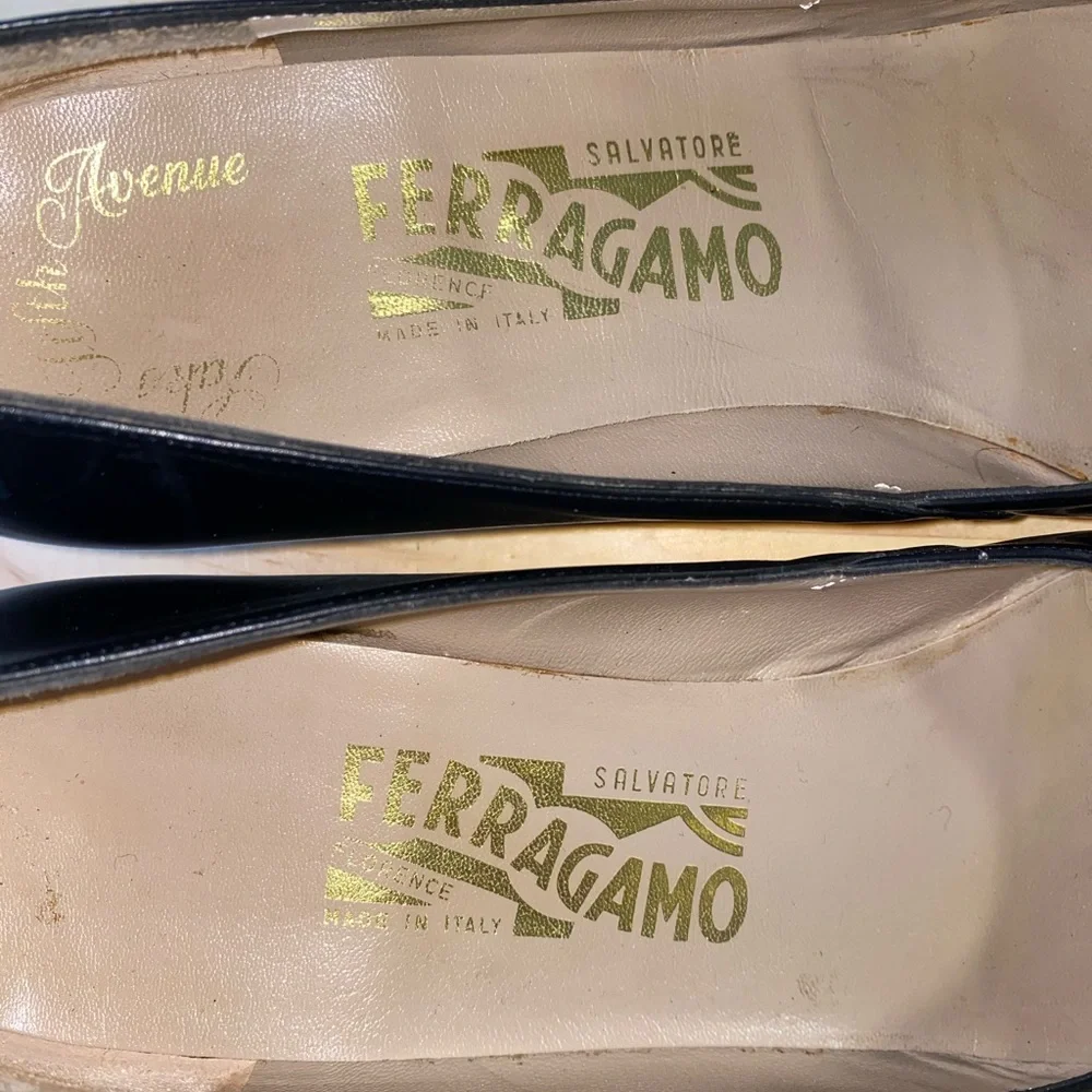 Salvatore Ferragamo Slate Black Low Wedges